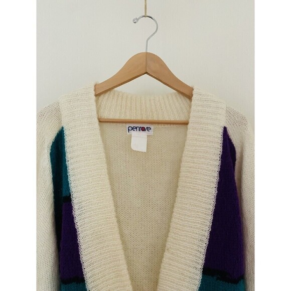 Vintage 90s Penrose Crossover Oversized Color block Acrylic  Cardigan Sz M / L - Picture 3 of 5